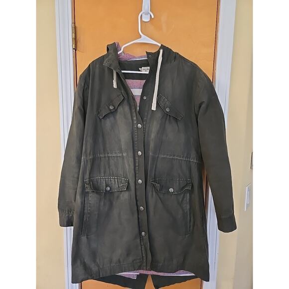 Bridge & Burn Womens Dark Green Coat Waxed Cotton Long Jacket Size Large - Picture 1 of 10